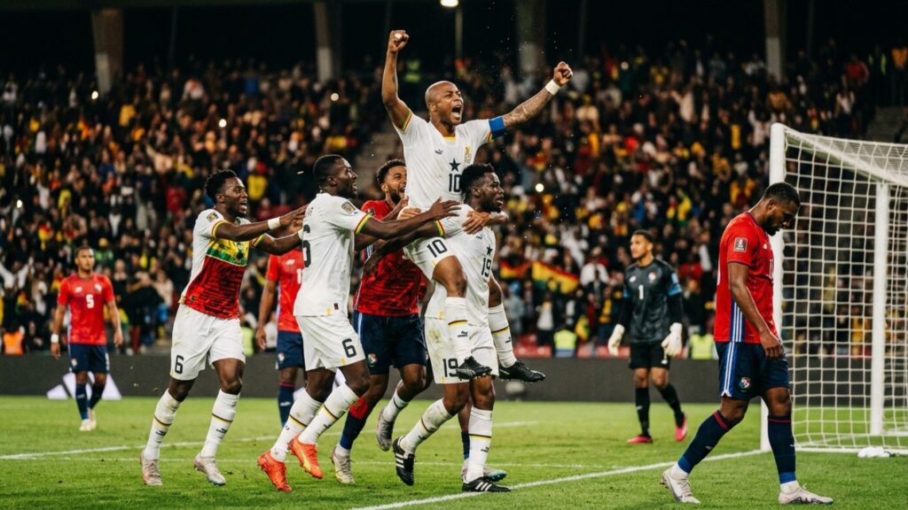 resultado Gana x Panamá — André Ayew comemora a vitória dos Black Stars na Copa do Mundo 2026