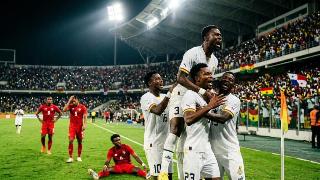 resultado Gana x Panamá — jogadores celebram o gol de Yirenkyi aos 94 minutos na Copa do Mundo 2026